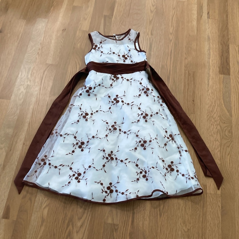 Bonnie Jean Girl’s Brown White Floral Embroidered Formal Sleeveless Maxi Dress